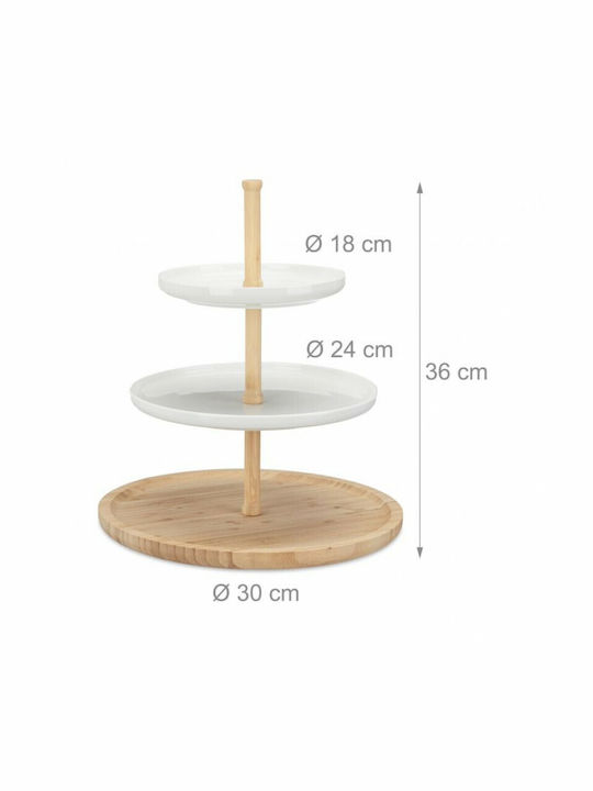 Relaxdays Lemn Platou pentru desert 3 niveluri Alb Ø30xY36cm L25xL25xH36cm 1buc