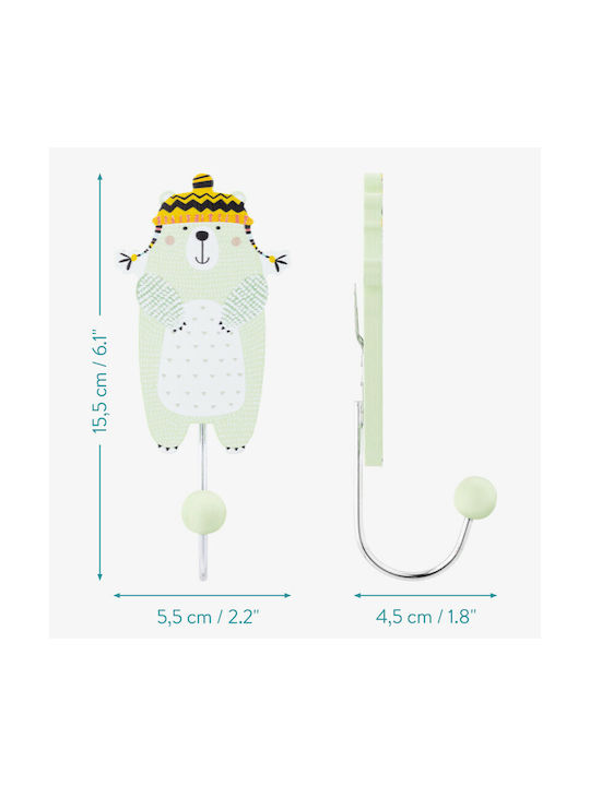 Navaris Wooden Kids Wall Hanger with One Hook Green 5.5x4.5x15.5cm 5pcs