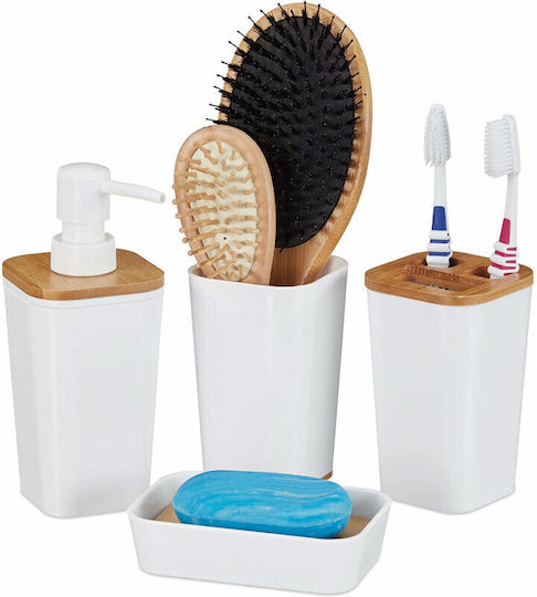Relaxdays Plastic Bathroom Accessory Set White 4pcs Relaxdays Plastic Bathroom Accessory Set White 4pcs
