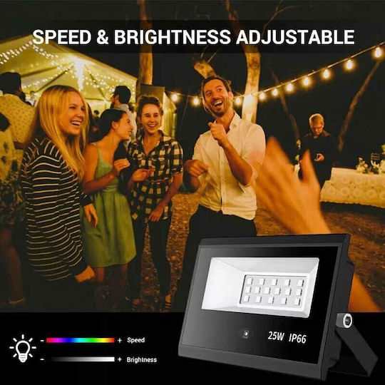 Στεγανός Προβολέας LED 25W RGB με Τηλεχειριστήριο IP66