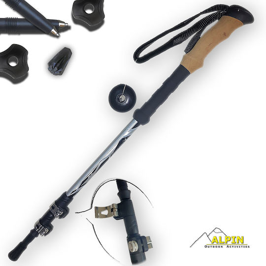 Alpin Pair of Telescopic Aluminum Trekking Poles with 3 Sections TrailHunter II Multicolour 240gr