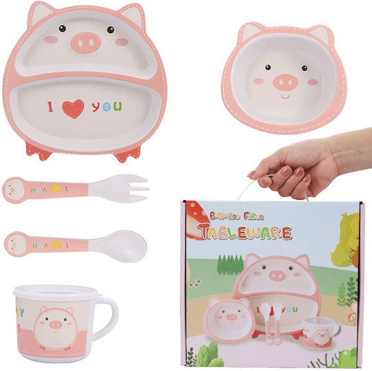 Baby Cloud Σετ Φαγητού από Bamboo Ροζ 4τμχ για 6+ μηνών