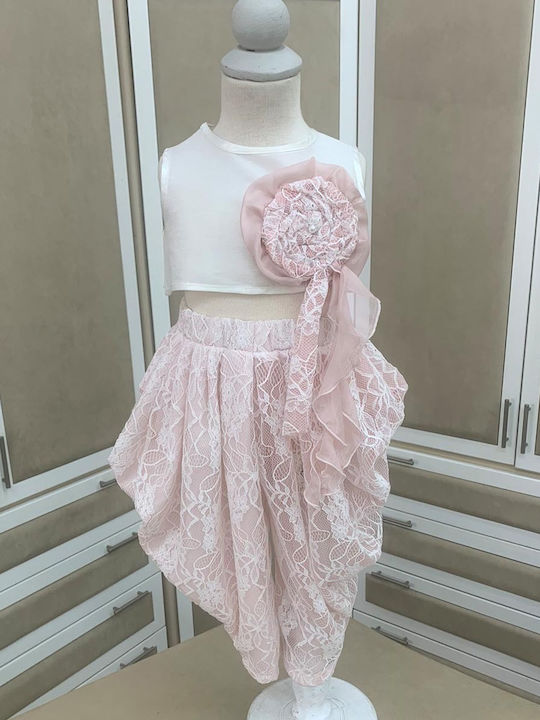 Nst Nastasia Sarah Jane Rees Rosa Taufkleidung für Mädchen mit Top & Hosen aus Spitze 2Stücke