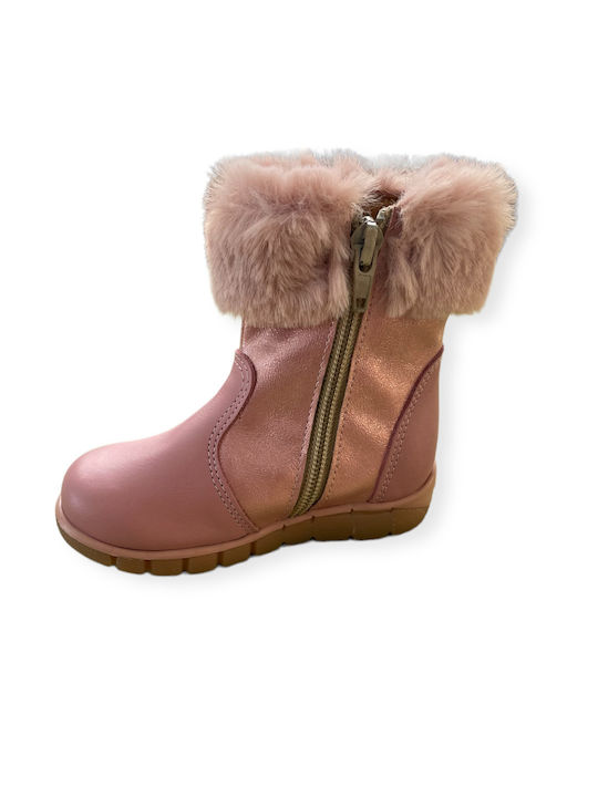 Bonito Kids Leather Boots with Zipper Pink