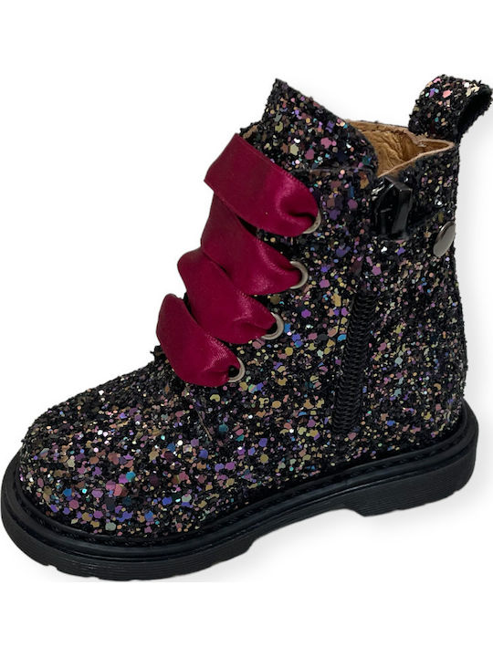 Leather Kids Boots with Laces Black