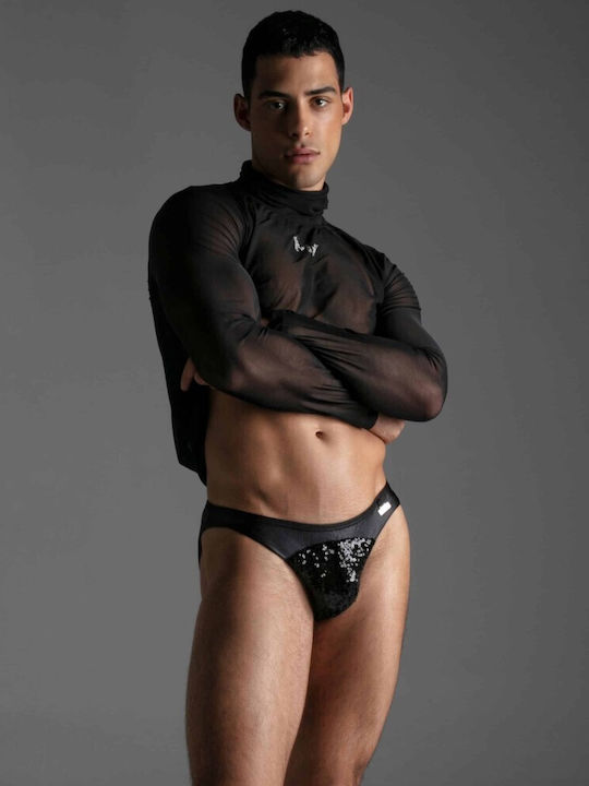 Herren Slips Schwarz mit Mustern 1Packung
