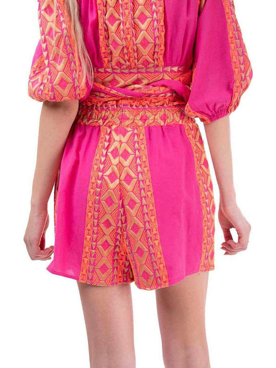 Lace Women's High Waist Shorts Fuchsia