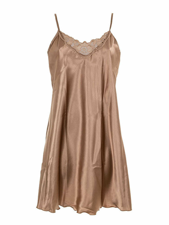 Per Mia Donna Sommer Satin Damen Nachthemd Beige