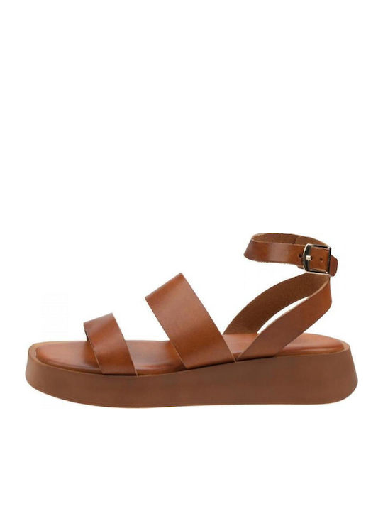 Δερμάτινα Γυναικεία Σανδάλια Flatforms Ταμπά
