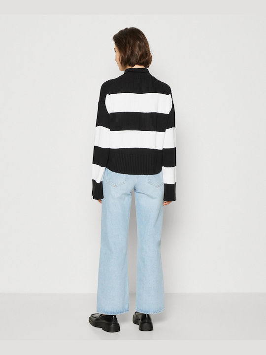 Calvin Klein Women's Long Sleeve Pullover Cotton Turtleneck Striped Black