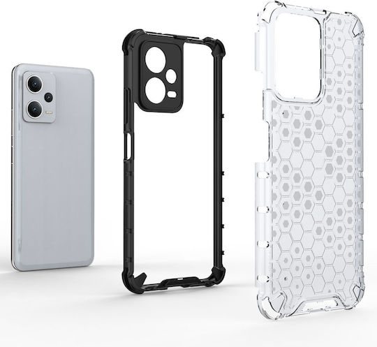 Honeycomb Back Cover Silicone / Plastic Set with Glass Black (Redmi Note 12 5G / Poco X5 5G)