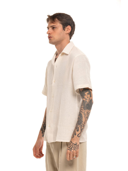 Short-sleeved Linen Shirt Beige