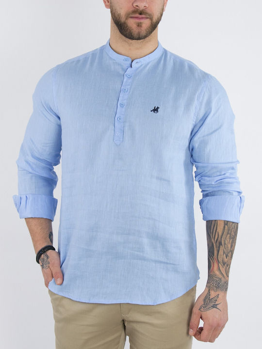 U.S.Grand Polo Club Men's Shirt Long Sleeve Linen Light Blue