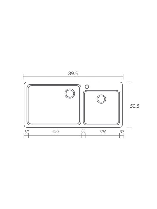 Sanitec Classic Drop-In Spüle Links aus Verbundgranulat B90xT51cm Metallic Space