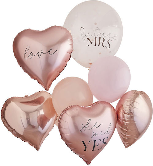 Set of 9 Balloons Foil Rose Gold Jumbo Hearts 100cm