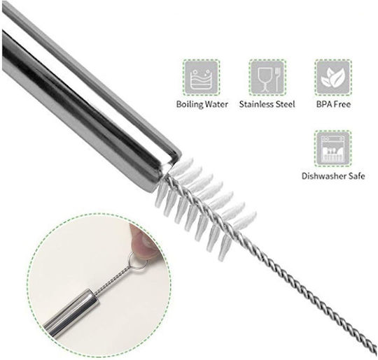 Straws Metal Silver with Brush 16pcs