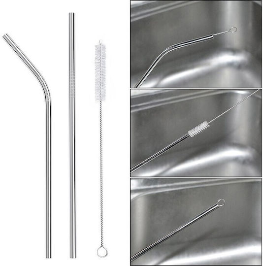 Set Straws Metal Silver with Brush 8pcs