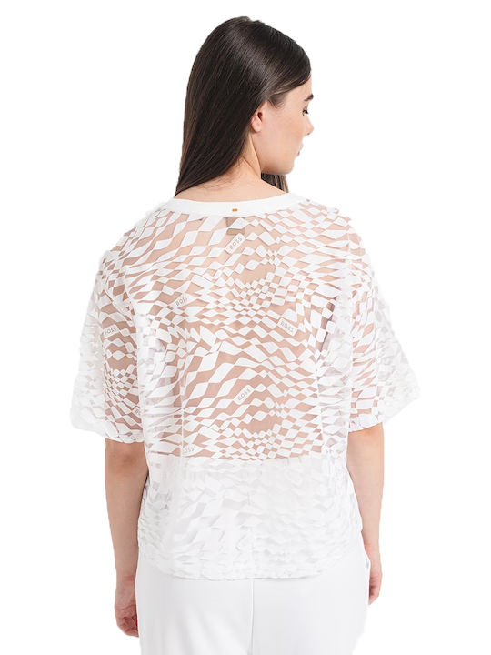Hugo Boss Women's Summer Blouse Cotton Short Sleeve White