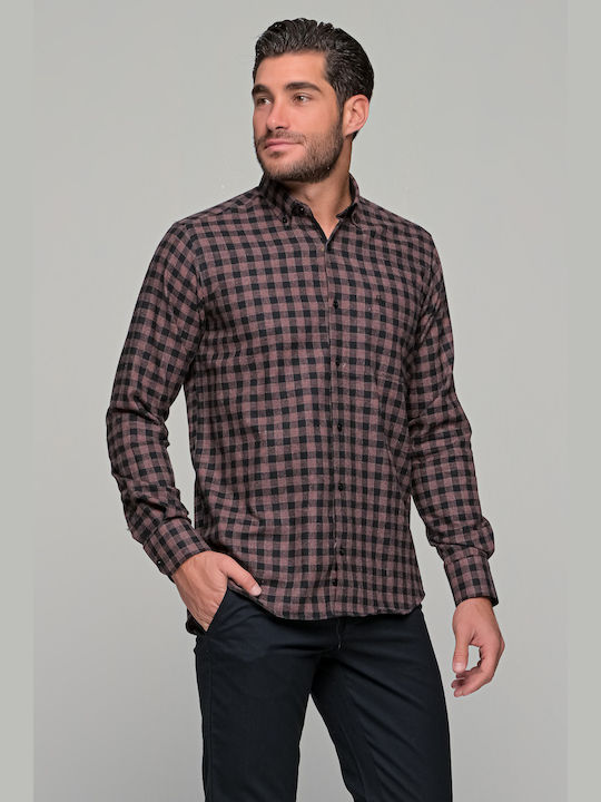 Poli Gianni Men's Shirt Long Sleeve Checked Burgundy