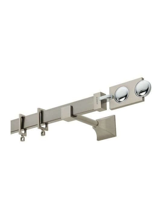 Zogometal Μεταλλικό Κουρτινόξυλο Flat Collection Διπλό με Σιδηρόδρομο Φ30mm 160εκ. Ασημί
