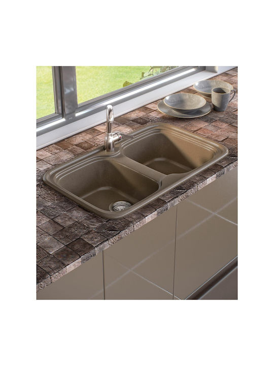 Sanitec Classic Drop-In Spüle aus Verbundgranulat B82xT50cm Metallic Cream