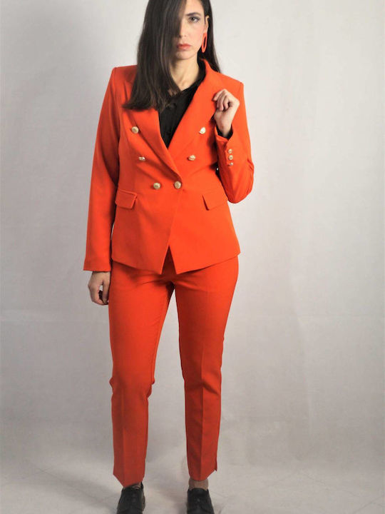 Attentif Women's Orange Set with Trousers in Slim Fit