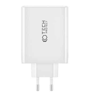 Tech-Protect Ladegerät ohne Kabel GaN mit USB-A Anschluss und 3 USB-C Anschlüsse 100W Stromlieferung / Schnellaufladung 3.0 Weißs (NC100W-GAN)