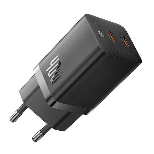 Baseus Charger Without Cable GaN with 2 USB-C Ports 40W Blacks (Gan5)