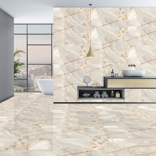 LASAGOLD60X120 Indoor Floor Tile Porcelain Glossy 120x60cm Beige