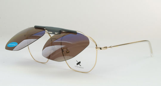 Eyecroxx Eyeglass Frame with Clip On Gold EC654MD C1