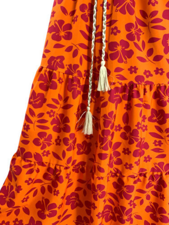Maxi Φούστα Floral Πορτοκαλί