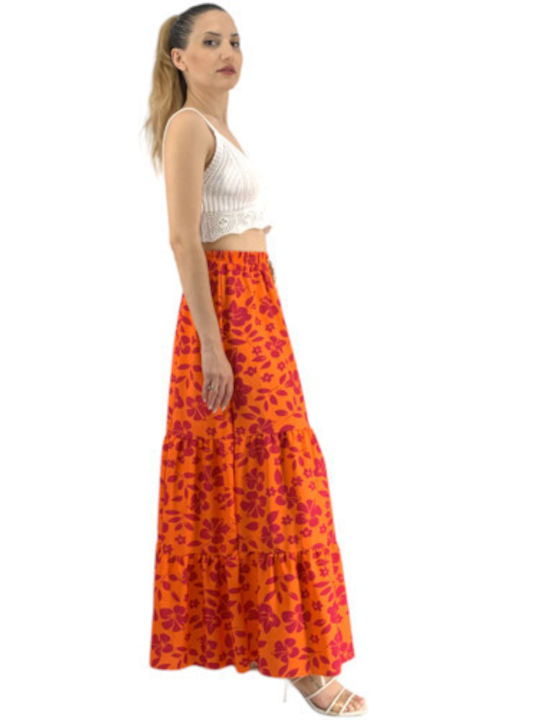 Maxi Φούστα Floral Πορτοκαλί