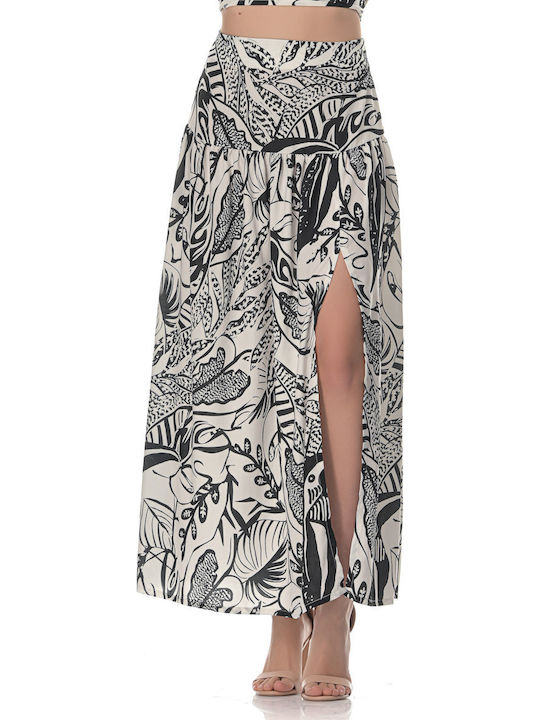 Set with Maxi Skirt Floral Black and White