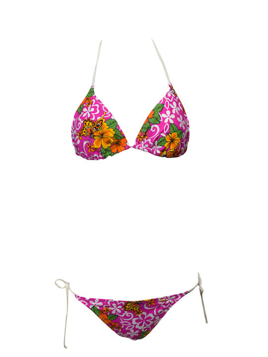 Set Bikini Triunghi Floral Fuchsia
