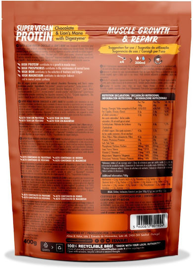 Iswari Super Vegan Protein with Flavor Chocolate & Lion’s Mane with Digezyme 400gr