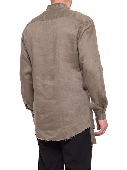 Stefan Fashion Men's Shirt Long Sleeve Linen Khaki