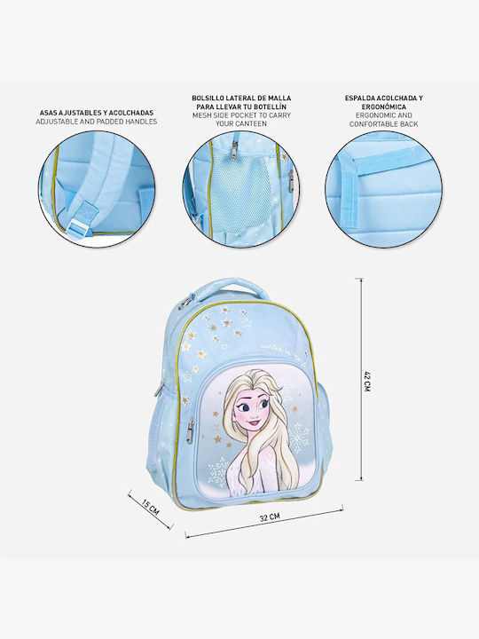 Cerda Frozen School Backpack for Elementary Light Blue with Water Bottle Holder