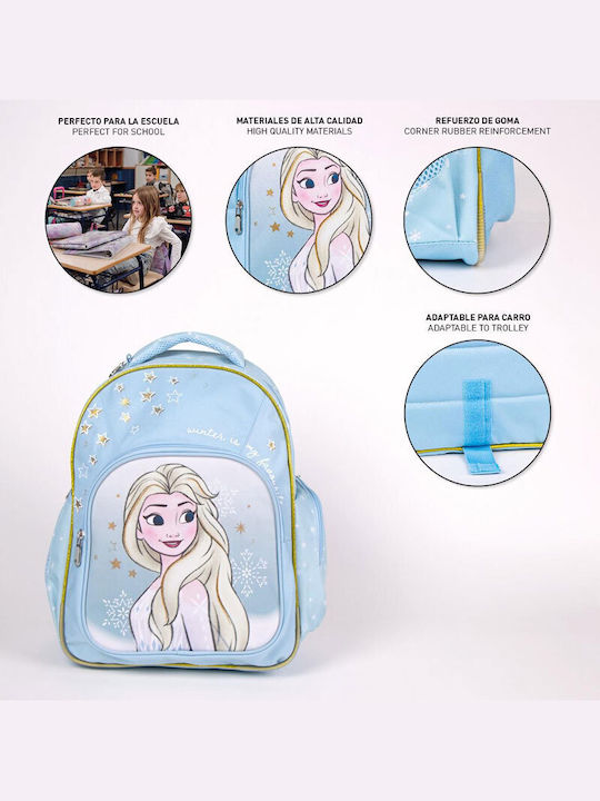 Cerda Frozen School Backpack for Elementary Light Blue with Water Bottle Holder
