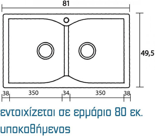 Sanitec Classic 322 Υποκαθήμενος από Συνθετικό Γρανίτη Μ81xΠ50cm