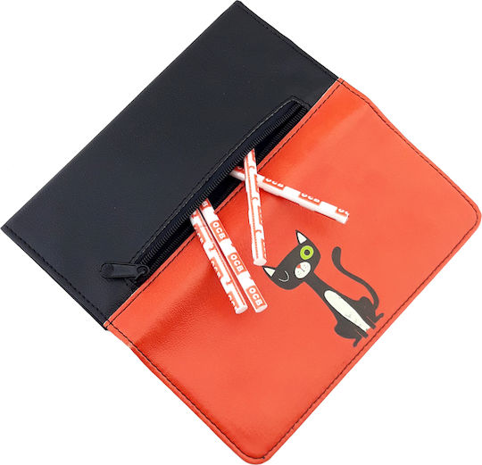 Pera Black Cat Lederne Tabaktasche in Orange mit magnetischem Verschluss 16x7.5cm