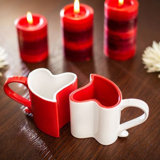 Gadget Master Romantische Tassen Weiß & Rot Keramik Weiß 260ml 2 Stück