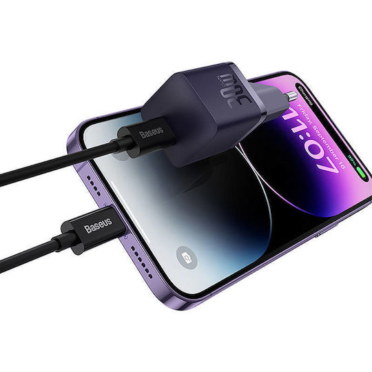 Baseus Charger Without Cable GaN with USB-C Port 30W Power Delivery / Quick Charge 5.0 Purple (Gan5)