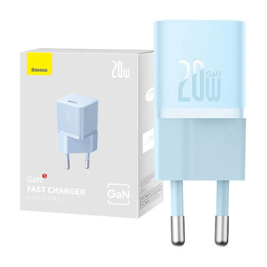 Baseus Ladegerät ohne Kabel GaN mit USB-C Anschluss 20W Stromlieferung / Schnellaufladung 5.0 Blau (Gan5)
