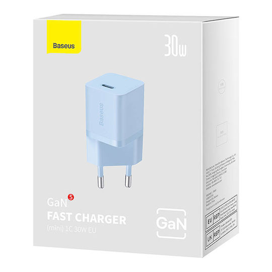 Baseus Charger Without Cable GaN with USB-C Port 30W Power Delivery / Quick Charge 5.0 Blue (Gan5)