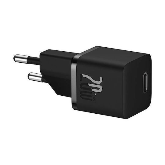 Baseus Ladegerät ohne Kabel GaN mit USB-C Anschluss 20W Stromlieferung / Schnellaufladung 5.0 Schwarzs (Gan5)