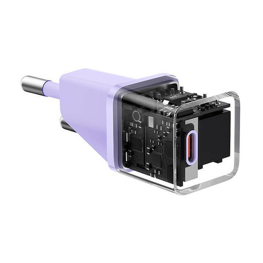 Baseus Ladegerät ohne Kabel GaN mit USB-C Anschluss 20W Stromlieferung / Schnellaufladung 5.0 Lila (Gan5)