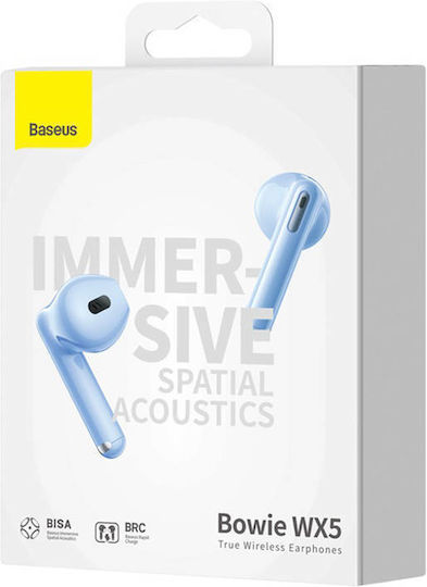Baseus Bowie WX5 Earbud Bluetooth Handsfree Ακουστικά με Θήκη Φόρτισης Μπλε