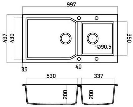 Sanitec Ultra Granite Drop-In Sink Synthetic Granite W98xD50cm Nero