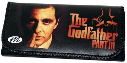 Monte Godfather Part 3 Pungă Pentru Tutun Din Piele Ecologică Neagră Cu Buton 16x8.5cm