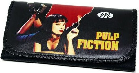 Monte Pulp Fiction Pungă Pentru Tutun Din Piele Ecologică Neagră Cu Buton 16x8.5cm